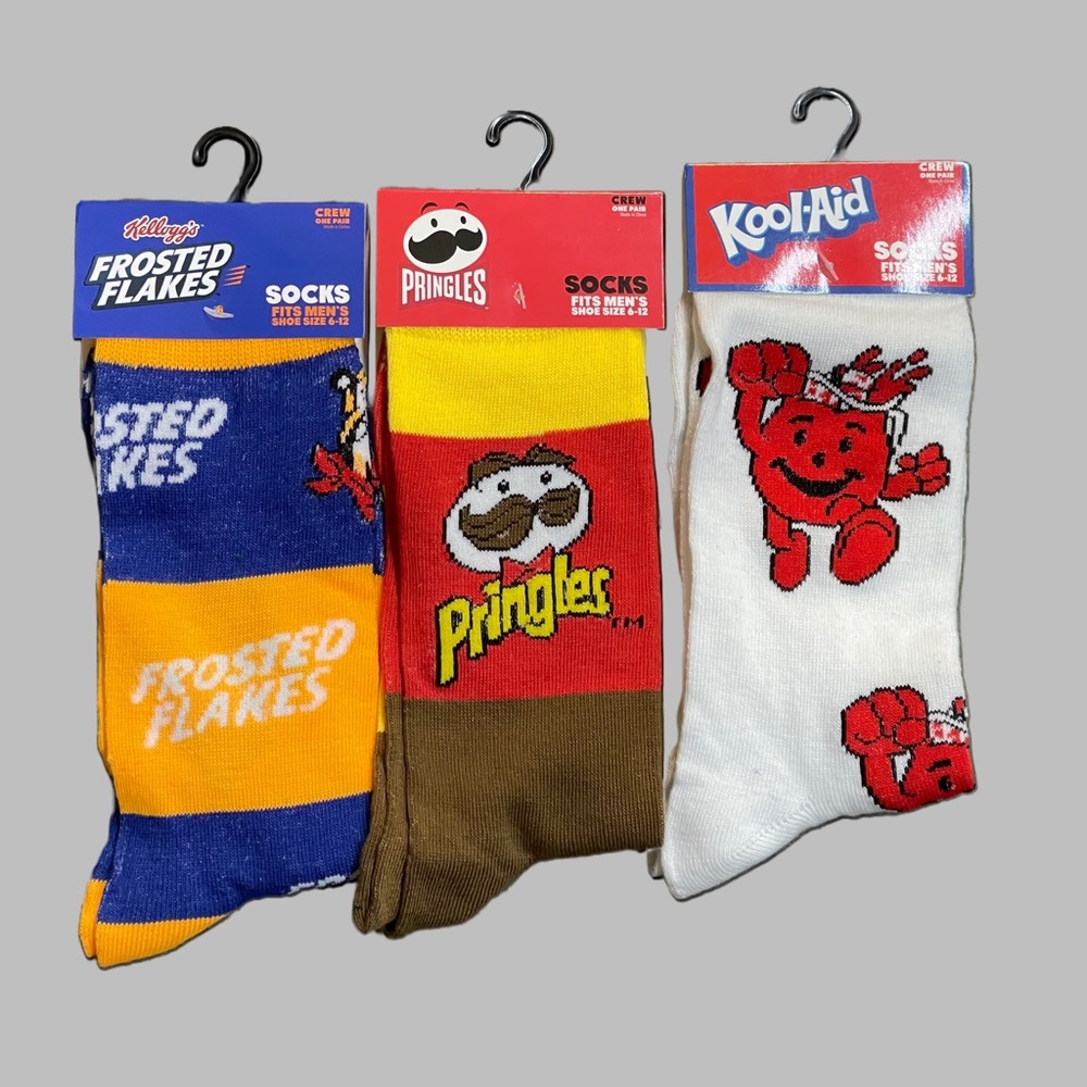 Frosted Flakes Pringles Kool Aid Men’s Crew Socks 3 Pair Size 6-12